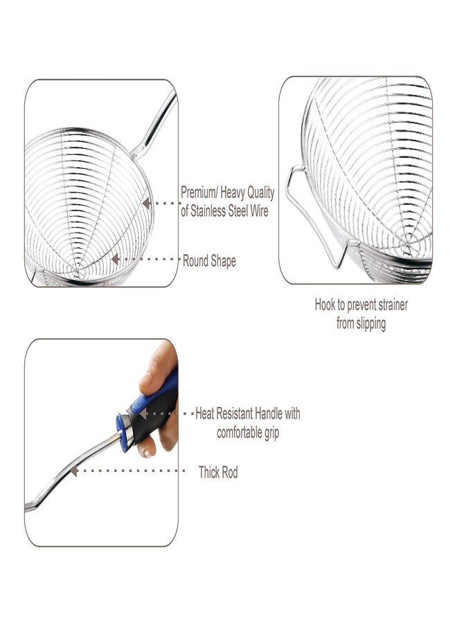 TIARA - Sigma Frying Strainer DEEP Fry MESH Strainer JHARA Puri Strainer 1PC 16CM - Blue Handle, Stainless Steel - Image 3
